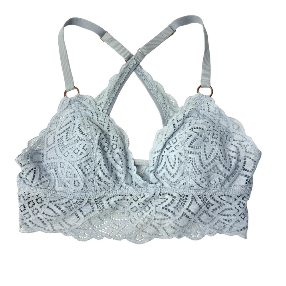 Aerie Light Blue Lace Wirefree Bralette Bra Lined Padded Size Small